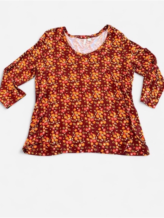 Cato Tops - Cato Maroon Floral Scoop Neck Long Sleeve Top